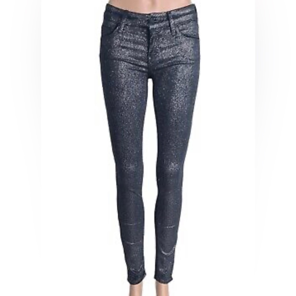 Mother The Looker Stone Blue Glimmer Skinny Jean Size 28.